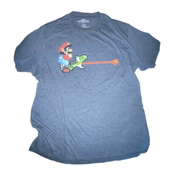 Super Mario World Blue Graphic Short Sleeve T-Shirt Large - Picture 1 of 6